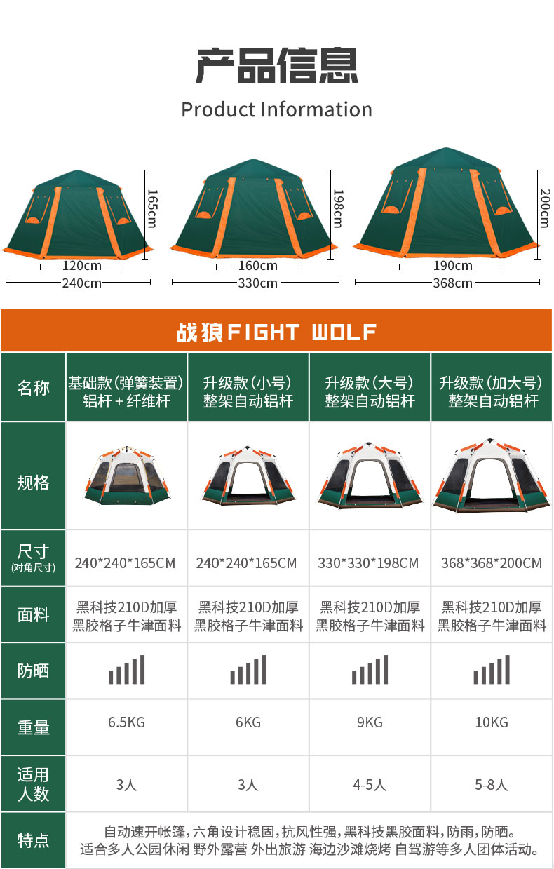 Cheap Goat Tents 330*330*198CM 4 5 Person Double Layer Aluminum Pole Waterproof 210D Thickened Automatic Camping Tent Tente De Camping   
